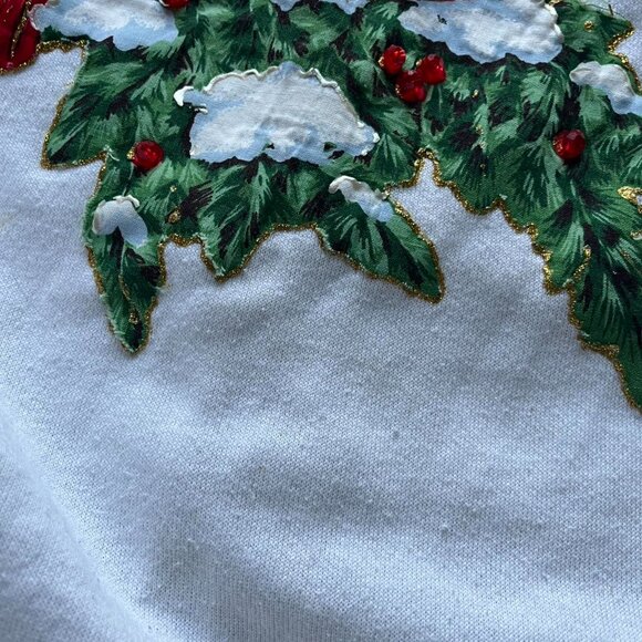 Vintage Hanes Sweater Womens XL White w/Cardinal & Christmas Tree 80s Winter - Picture 4 of 8